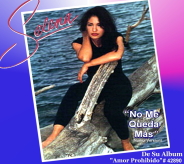 A woman sits on a fallen tree next to a lake, with the subject and its surroundings framed in a pink and blue hue background and titled with the singer's name and song.