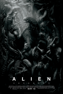 A black-and-white poster of a mass of humanoid figures being surrounded/tortured by aliens, not unlike Renaissance depictions of Hell, with one alien at the center highlighted by a shaft of light from the upper left.