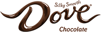 The words "Dove chocolate" and "Silky Smooth" written in a glossy brown, melted chocolate font