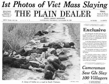 The Cleveland Plain Dealer Front Page on November 20, 1969 exposing the Mỹ Lai massacre to the world for the first time.