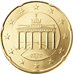 Brandenburg Gate on back of German 20-cent coin