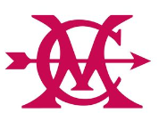 Pink overlapping "M" and "C" with an arrow through them