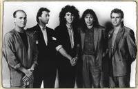 GTR, 1986. L-R: Phil Spalding, Steve Hackett, Jonathan Mover, Steve Howe, and Max Bacon.
