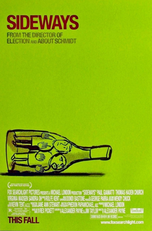 A cartoon of two men inside a wine bottle that is laying on its side.