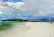 Island of Lankanfushi from Lankanfinolhu- two of the tourist resorts