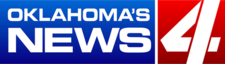 A blue box with the text "Oklahoma's News" in a sans-serif; to the right, a red box with a stylized segmented number 4 in white