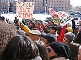 Mashtots Park activists protesting in front of the city hall of Yerevan, Armenia on 20 February 2012.
