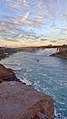 A scenic view of Niagara Falls, Ontario setting into the evening