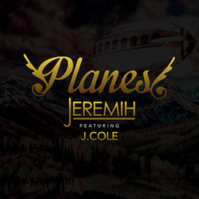 The cover features the song's original title and the two artists' name colored in gold. It also features an image of an airplane against a blue sky and white clouds covered in black.