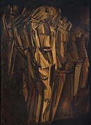 Marcel Duchamp, 1911-1912, Nude (Study), Sad Young Man on a Train (Nu, esquisse, jeune homme triste dans un train), oil on cardboard mounted on Masonite, 100 × 73 cm, Peggy Guggenheim Collection, Venice