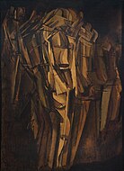 Marcel Duchamp, 1911–1912, Nude (Study), Sad Young Man on a Train (Nu, esquisse, jeune homme triste dans un train), oil on cardboard mounted on Masonite, 100 x 73 cm (39 3/8 × 28 3/4 in.)