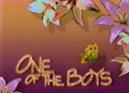 Title card with the series' name in sparkling letters in front of an orange gradient background surrounded by tropical flowers and a butterfly