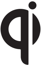 The Qi logo, which consists of a round-esque, lowercase "q" with a semicircle at the right parallel to its stem and a circle on top.
