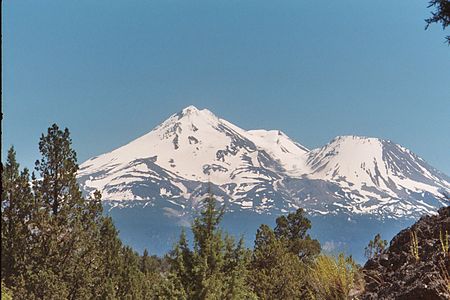 The stratovolcano Mount Shasta is the second most topographically prominent California mountain peak.