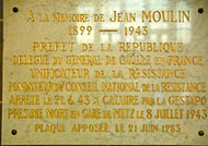 Tribute to French Resistance leader Jean Moulin in the hall of the railway station, in which he is believed to have died.