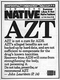 Cover of the June 1, 1987 issue of the New York Native, featuring an article by John Lauritsen on AZT.