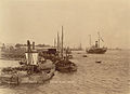 Image 9The paddle steamer Ramapoora (right) of the British India Steam Navigation Company on the Rangoon river having just arrived from Moulmein. 1895. Photographers: Watts and Skeen (from History of Myanmar)
