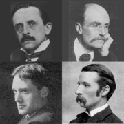 head and shoulders photographs of four middle-aged white men, the first three moustached; the fourth clean-shaven