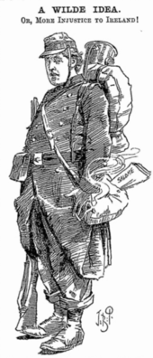 caricature of plumpish white man in the uniform of a private in the French army