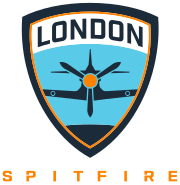 The logo for London Spitfire features a stylized Supermarine Spitfire in a crest.