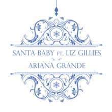 A white background displaying a blue Christmas ornament hanging from above with the song's title.