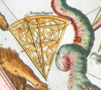 The constellation Sextans as depicted in Johann Doppelmayr's Atlas Coelestis, c. 1730 (Plate 19, Southern Celestial Hemisphere).