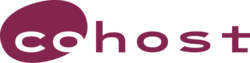 The Cohost logo, a purple egg with the letters C and O in it followed by the word host in purple