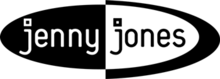 The words "Jenny Jones" are in black and white, lowercase typeface appearing over a black and white oval.