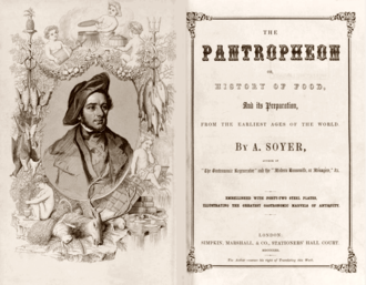 Title pages of book with engraving of Soyer on the left hand page and the title and subtitle on the right
