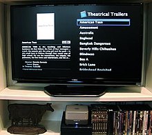 A 2008 Mac Mini as a home theater PC displaying the Front Row application interface