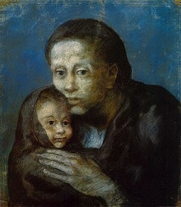 1903, Desemparats (Maternité, Mère et enfant au fichu, Motherhood), pastel on paper, 47.5 x 41 cm, Museu Picasso, Barcelona