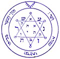The Second Pentacle of Jupiter, from the Key of Solomon (Clavicula Salomonis). This was found on the body of Anselm, Bishop of Würzburg, on the night of his death in 1749. He was rumored to be an alchemist.[17]