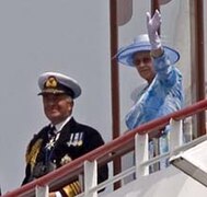 Queen Elizabeth II with Admiral Sir Alan West on board Endurance