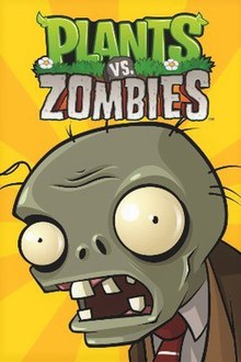 The cover art of Plants vs. Zombies, which features its logo and a zombie in front of a yellow background.