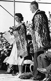 The Queen wearing a korowai
