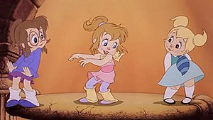 The Chipettes as they appear in The Chipmunk Adventure. From left to right: Jeanette, Brittany and Eleanor
