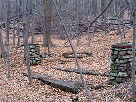 Abandoned stone structures can be found within the park