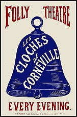 Theatre poster showing a large bell and the name of the show: Les cloches de Corneville