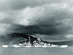 Tirpitz in Bogen, Ofotfjord. The Kriegsmarine used the Bogen fjord branch as a naval base