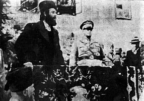 Pavle Đurišić giving a speech to the Chetniks in the presence of General Pirzio Biroli in November 1942