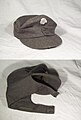 An M43 wool field cap with SS insignia, showing folded and unfolded ear flaps.