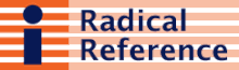 an orange and white striped banner with a blue letter I over the top and the words Radical Reference to the right in blue