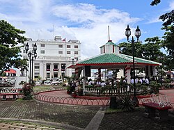 Tabaco Park and municipal hall in the background