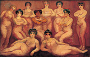 Les lutteuses (Lutteuses du Tabarin), 1907–08, oil on canvas, 105.5 cm × 164 cm (41.5 in × 64.6 in), Nouveau Musée National de Monaco