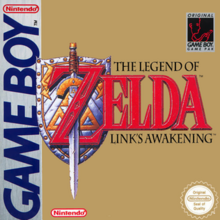 A sword stands over a shield, and goes through the letter "Z" in the title The Legend of Zelda: Link's Awakening.
