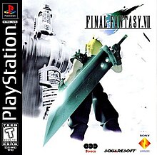 A man with blond hair wearing black clothing and armor stands with a giant sword on his back, with his back to the camera. In the foreground is a futuristic building shown in monochrome. A logo illustration, showing the game's title and a blue-green stylized depiction of a falling meteorite, is displayed in the top right-hand corner.
