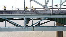 Workers on a bridge