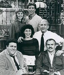 Background is the bar setting. Top row has a businesswoman and a handsome bartender. Middle row has a brunette perm waitress and an old bartender. Bottom row has a suit-dressed man and a mailman.
