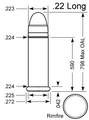 A dimensional diagram of a .22 Long Rifle Cartridge