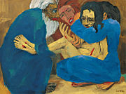 "The Burial" (Die Grablegung), oil on canvas, 87 × 117 cm, Stiftung Nolde, Seebüll, Nasjonalmuseet, National Museum of Art, Architecture and Design, Norway, 1915.